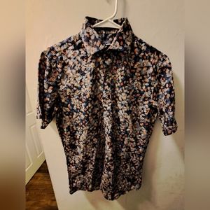 Portabella, Men's Shirt, Slim Fit, Size 14-14.5, Color Blue, Tan, Gray
